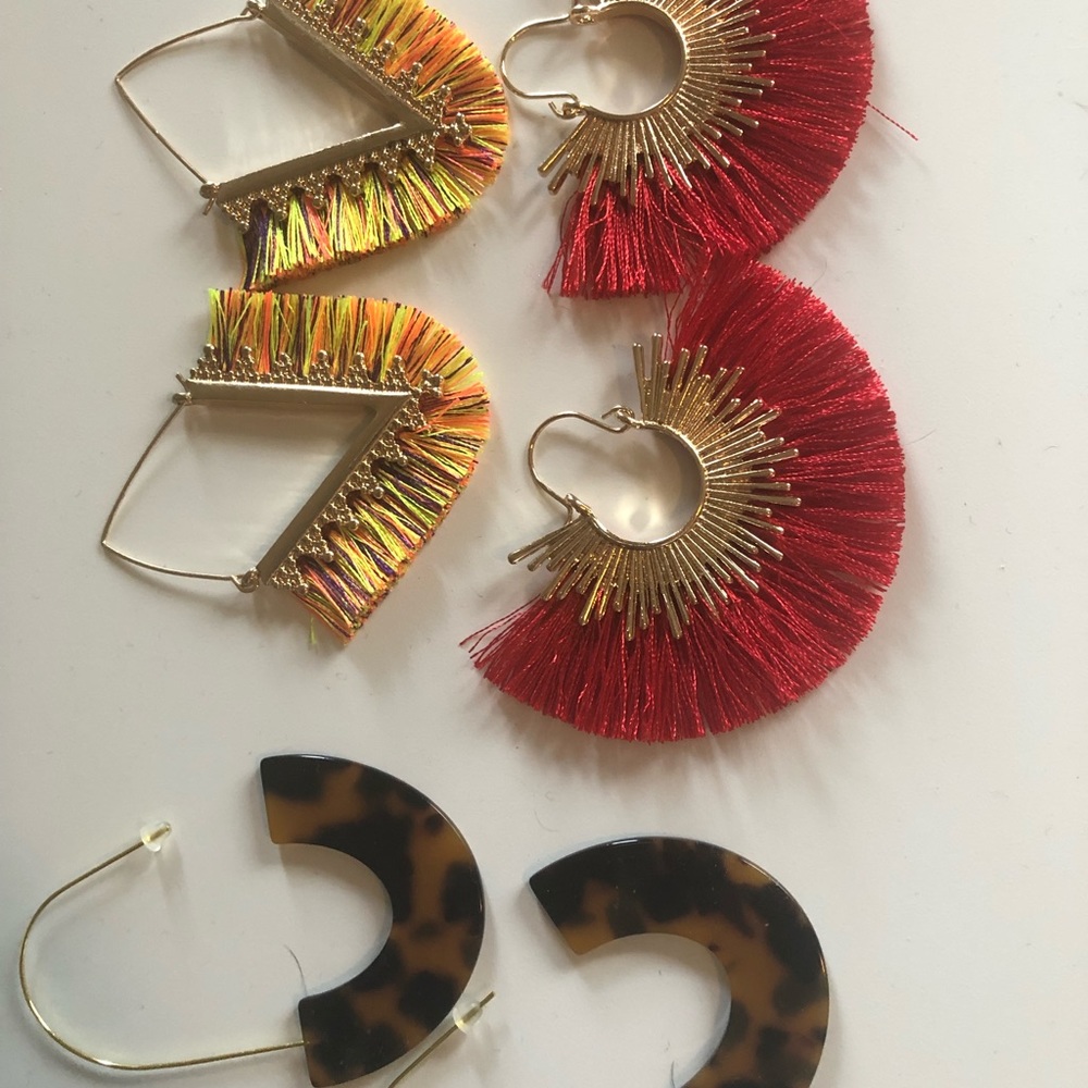 Set of 3 pairs- fringe and tortoise earrings